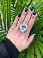 Exquisite 14K White Gold 26.92 CT Aquamarine Oval Cut Diamond Cocktail Ring