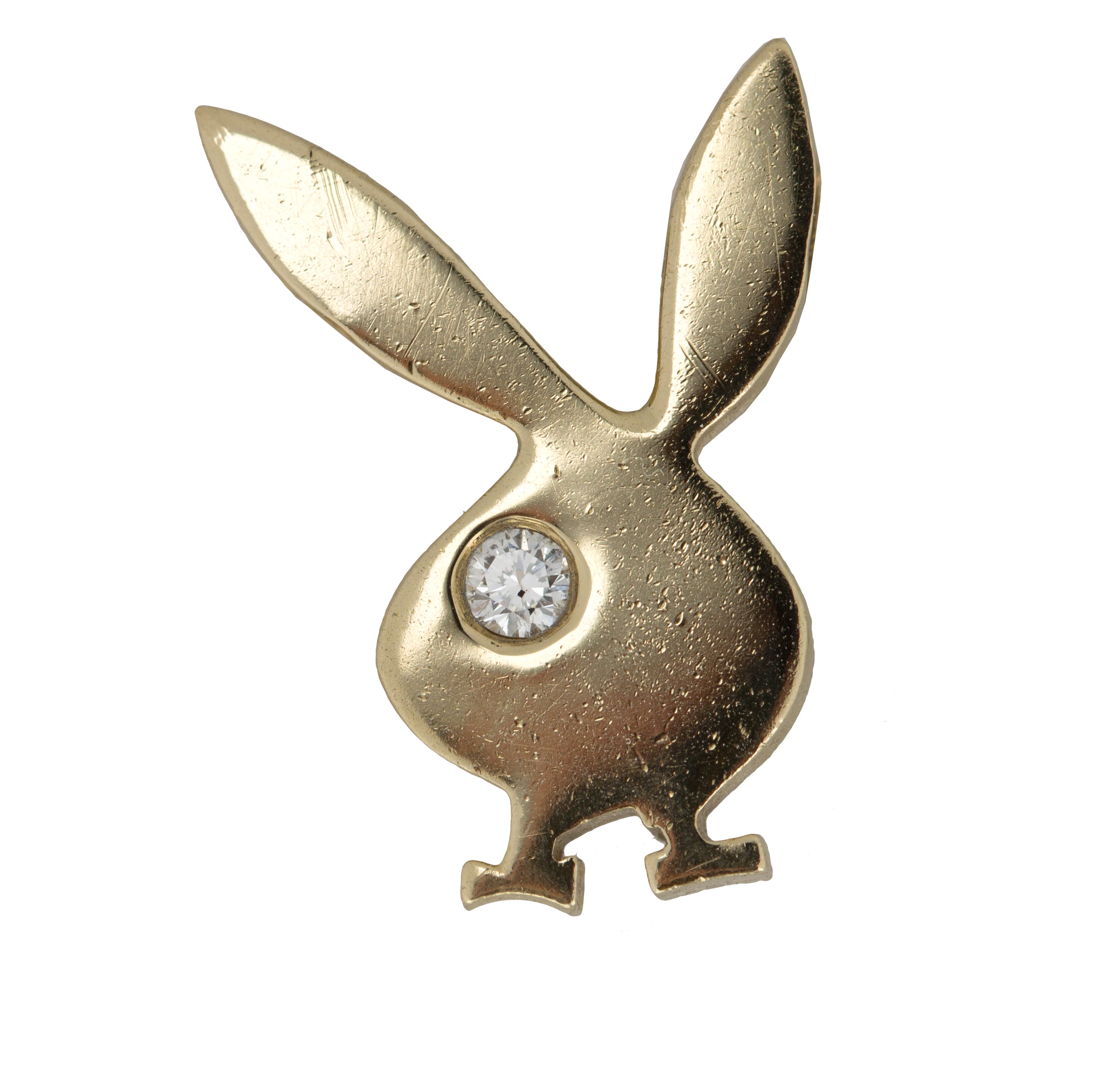 Solid 14K Yellow Gold 0.10 CT Diamond Playboy Bunny Pendant Charm 4.5g