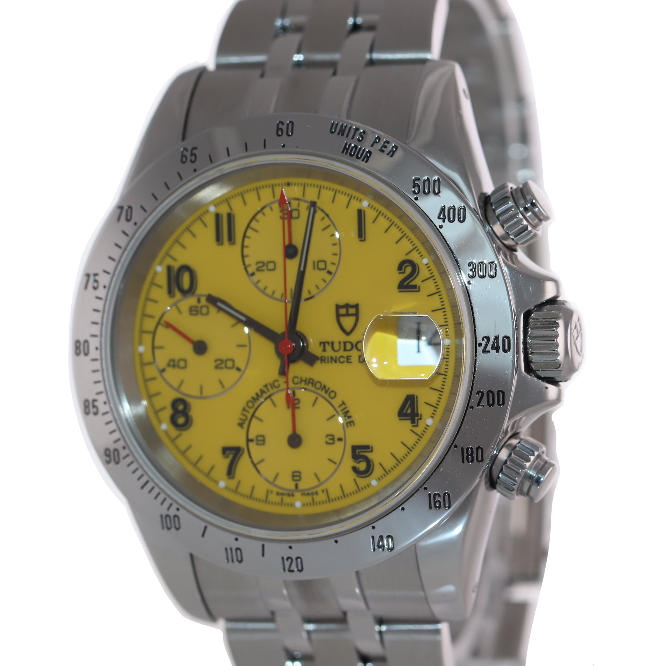 RARE Tudor Prince Date 79280 Yellow Arabic Dial Chrono Jubilee non tiger Watch