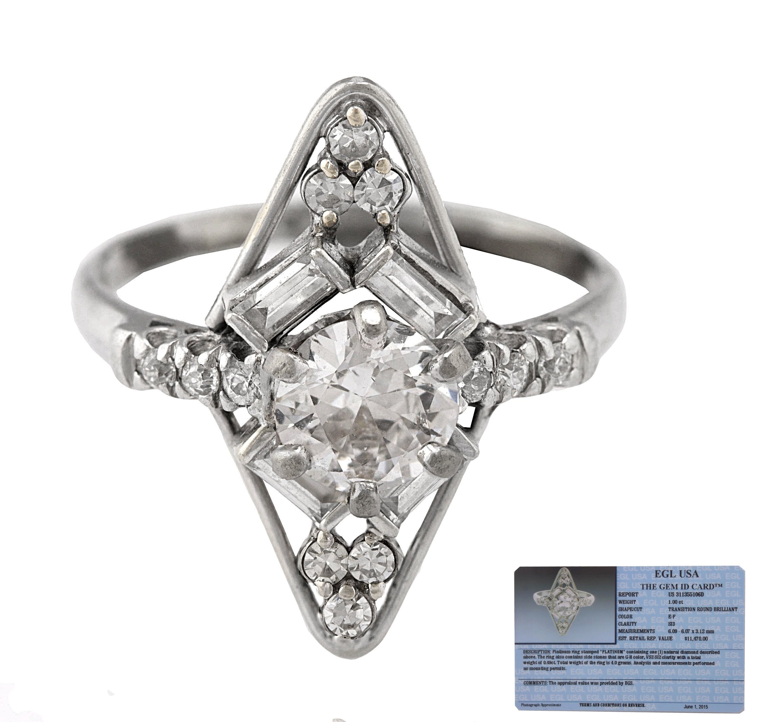 Ladies Modernist Platinum 1.00CT E-F Transition Round Brilliant Diamond Ring EGL