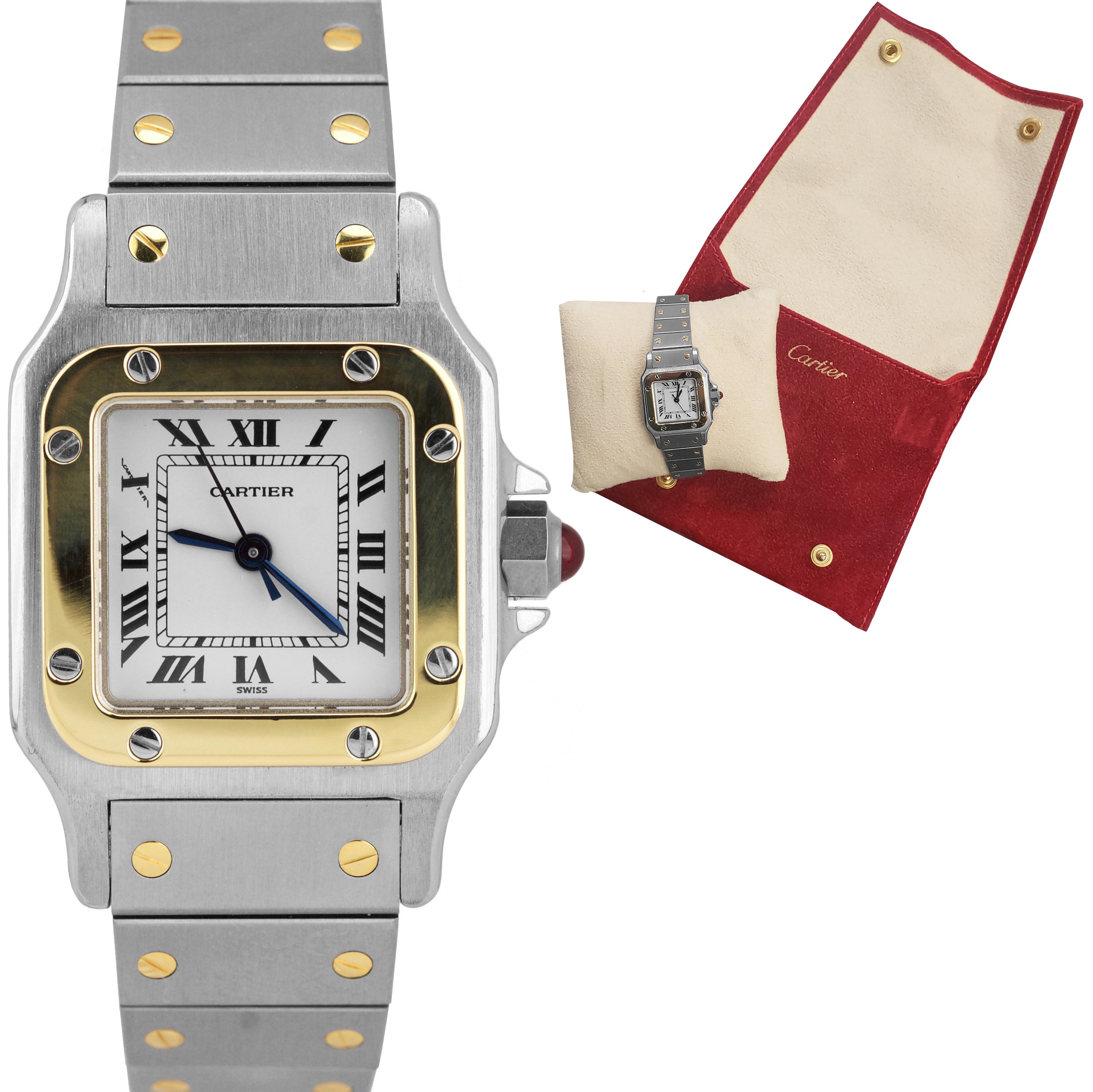 MINT Ladies Cartier Santos Carree 0902 Two-Tone Gold 23mm Automatic Swiss Watch