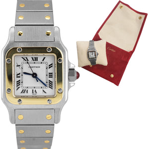 MINT Ladies Cartier Santos Carree 0902 Two-Tone Gold 23mm Automatic Swiss Watch