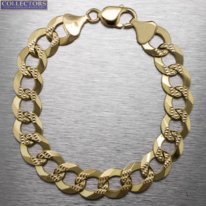 Men's Modern 13mm 14K Yellow Gold 9.00" Textured Curb Cuban Link Chain Bracelet