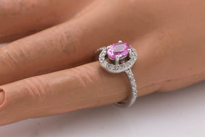 Women's 0.65ctw Pink Sapphire Diamond Halo Anniversary Ring in 14k White Gold