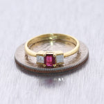Vintage Estate 14k Yellow Gold 0.63ctw Pink Tourmaline & Diamond Band Ring