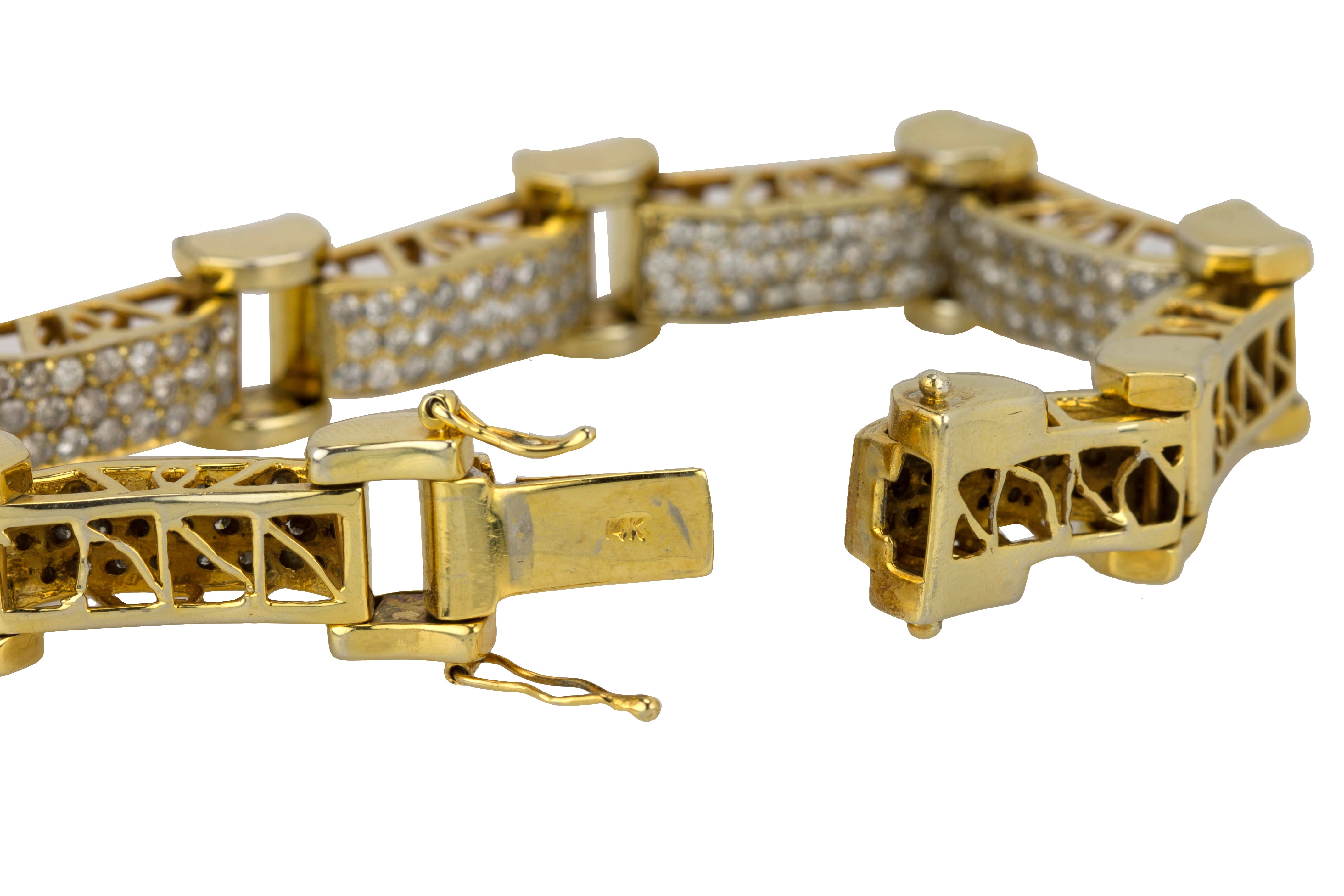 Men's Modern 14K Yellow Gold 6.78ctw Round Cut Diamond 8.00" Link Bracelet