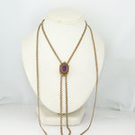 1880's Antique Victorian 14k Yellow Gold Carved Amethyst Slide 64" Chain Necklac