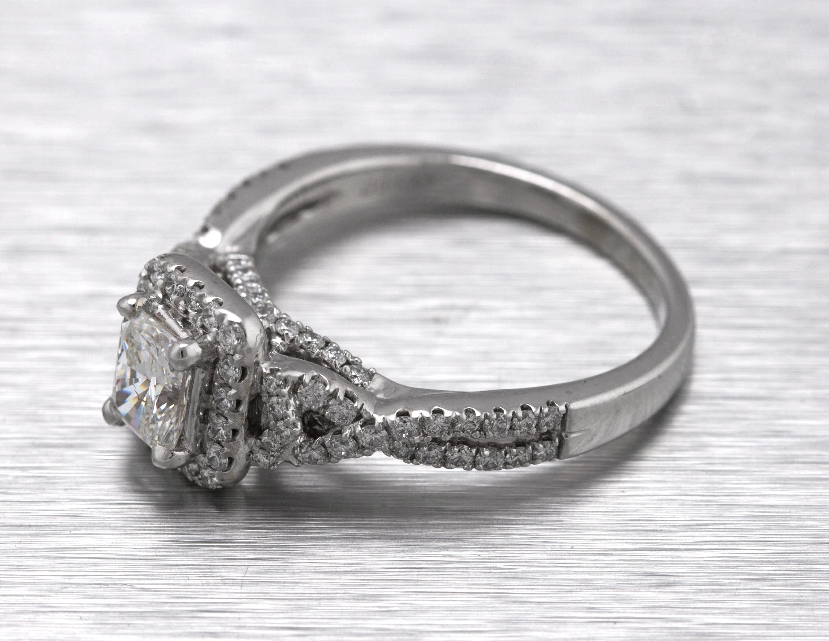 Women's Modern 14K White Gold 0.72ct Diamond Halo Engagement Ring EGL