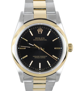 MINT 2005 Rolex Oyster Perpetual 14203 M Black Two-Tone 18K Gold Stainless 34mm