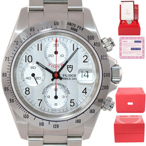PAPERS Tudor Prince Date 79280 Guilloche Silver Arabic Dial Chrono Watch Box