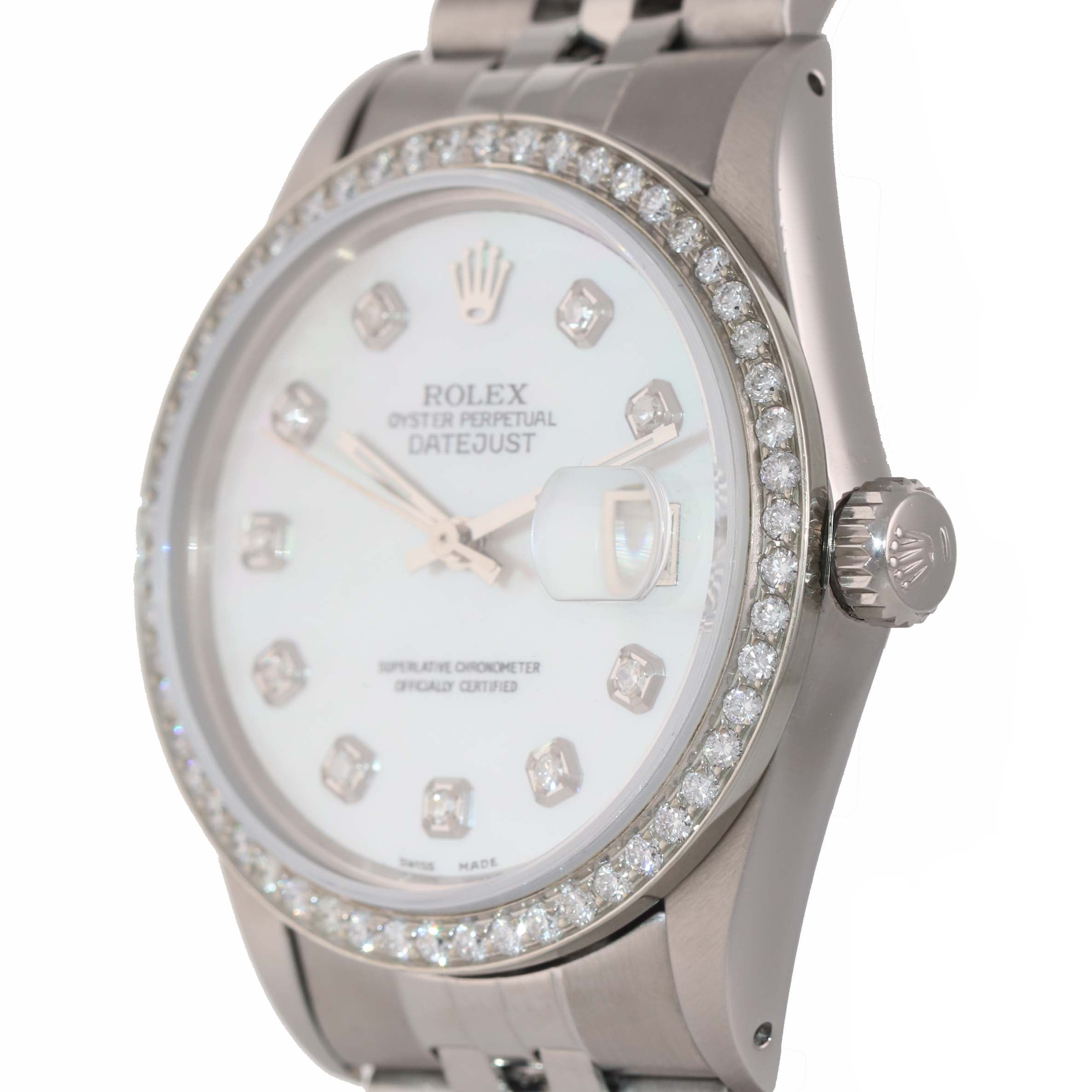 DIAMOND Bezel Rolex DateJust 36mm Stainless Steel & White Gold DIamond MOP Dial Watch