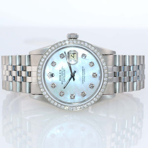 DIAMOND Bezel Rolex DateJust 36mm Stainless Steel & White Gold DIamond MOP Dial Watch