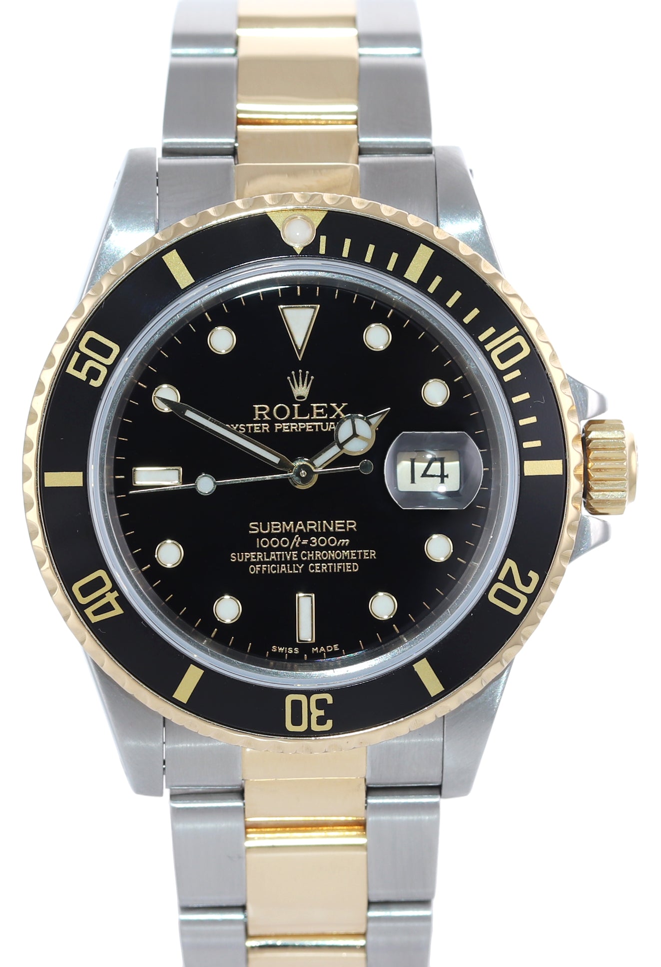 Rolex Submariner Date 16803 18K Gold Steel Two Tone Black Dial Watch Box