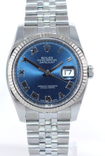 Rolex DateJust Steel Blue Roman 116234 36mm Super Jubilee Watch With Box