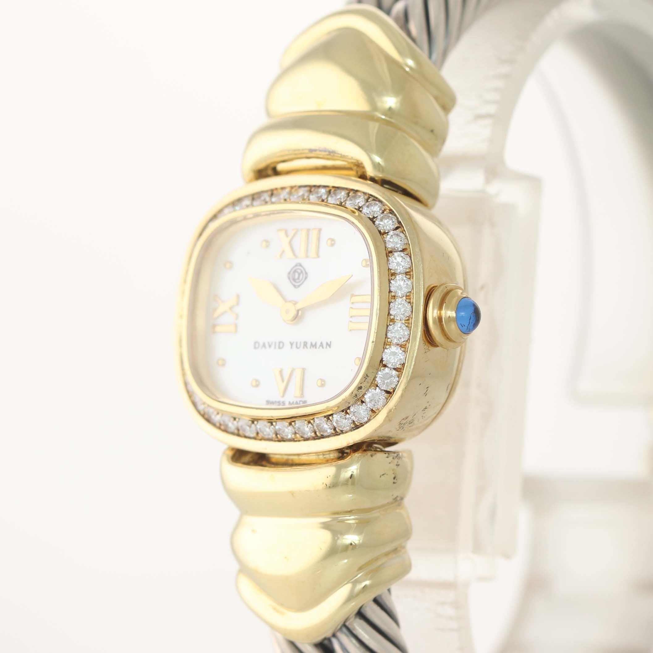 Ladies David Yurman T-17326 18k Gold Silver Diamond MOP Bangle Bracelet Watch