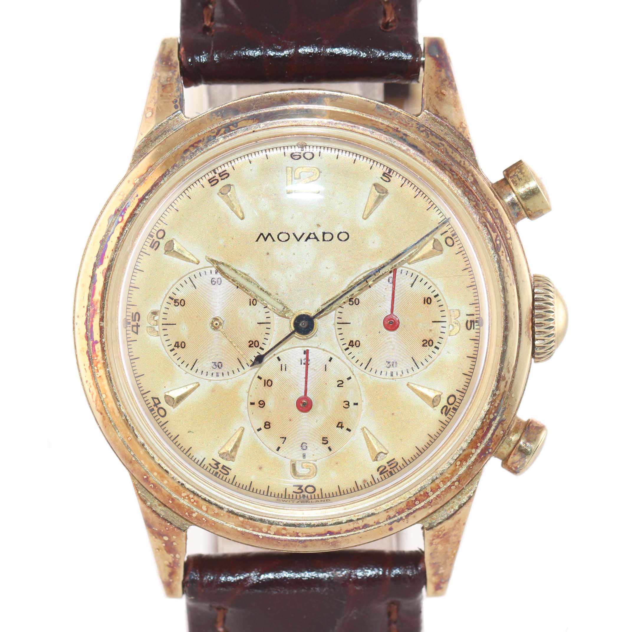 Vintage Movado 95M Solid 18k Yellow Gold Manual 35mm Patina Chronograph Watch
