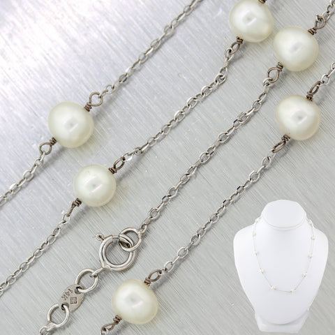 Vintage Estate 14k White Gold 11 Pearl 16" Necklace