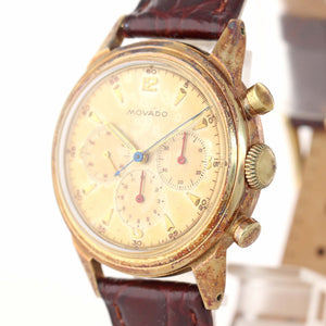 Vintage Movado 95M Solid 18k Yellow Gold Manual 35mm Patina Chronograph Watch