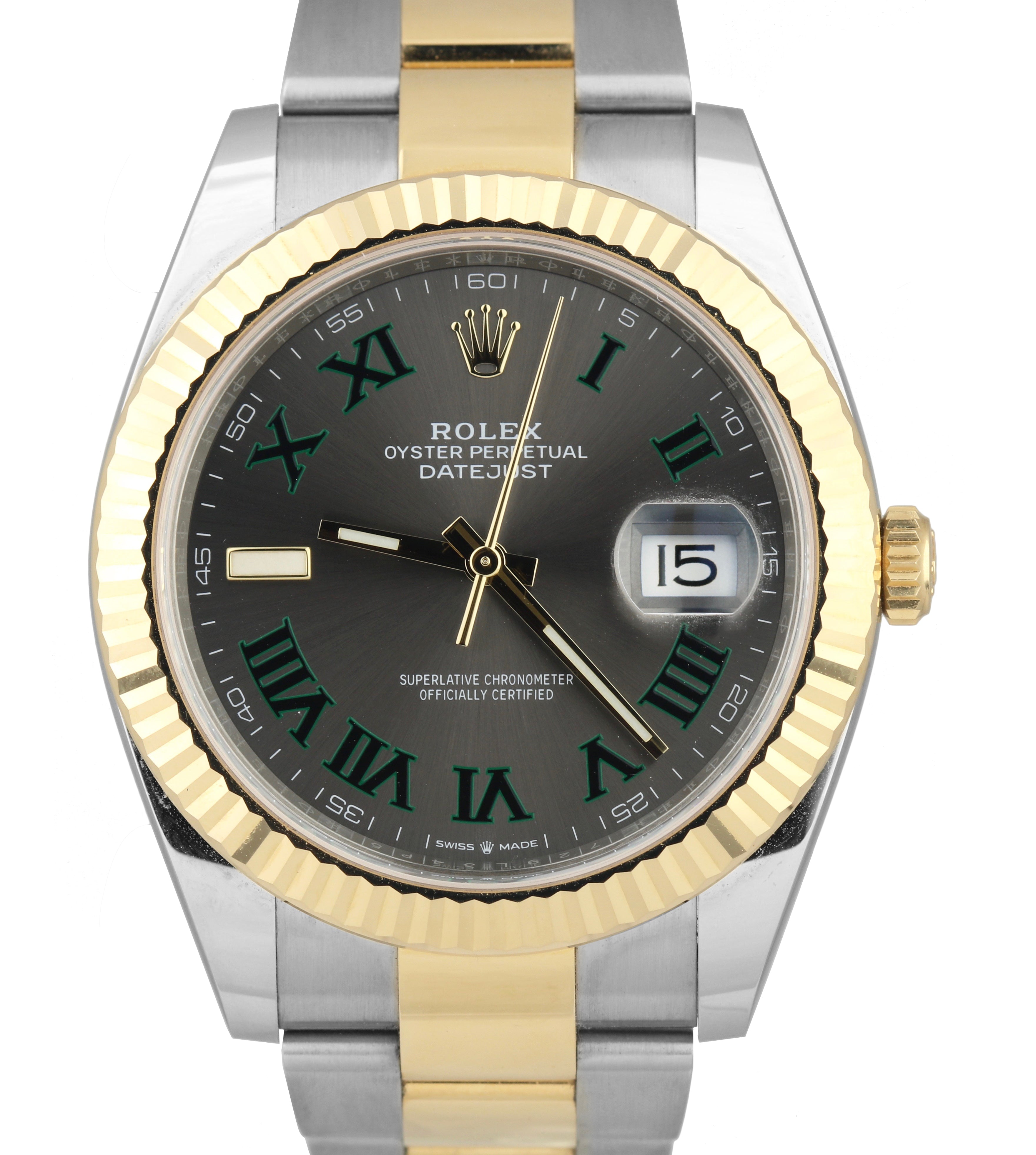 JULY 2019 MINT Rolex Datejust 41 41MM Slate Green Roman 126333 Two-Tone Watch