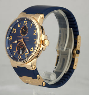 Men's Ulysse Nardin Maxi Marine 18K Rose Gold Blue Rubber 41mm 266-66 Watch