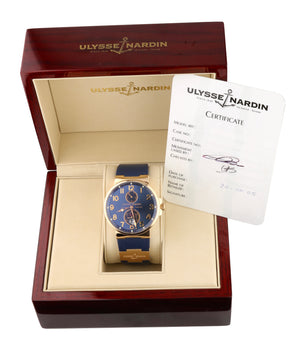 Men's Ulysse Nardin Maxi Marine 18K Rose Gold Blue Rubber 41mm 266-66 Watch