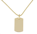 Men's 14k Yellow Gold Engraveable Dog Tag Pendant Beaded Ball Chain Necklace