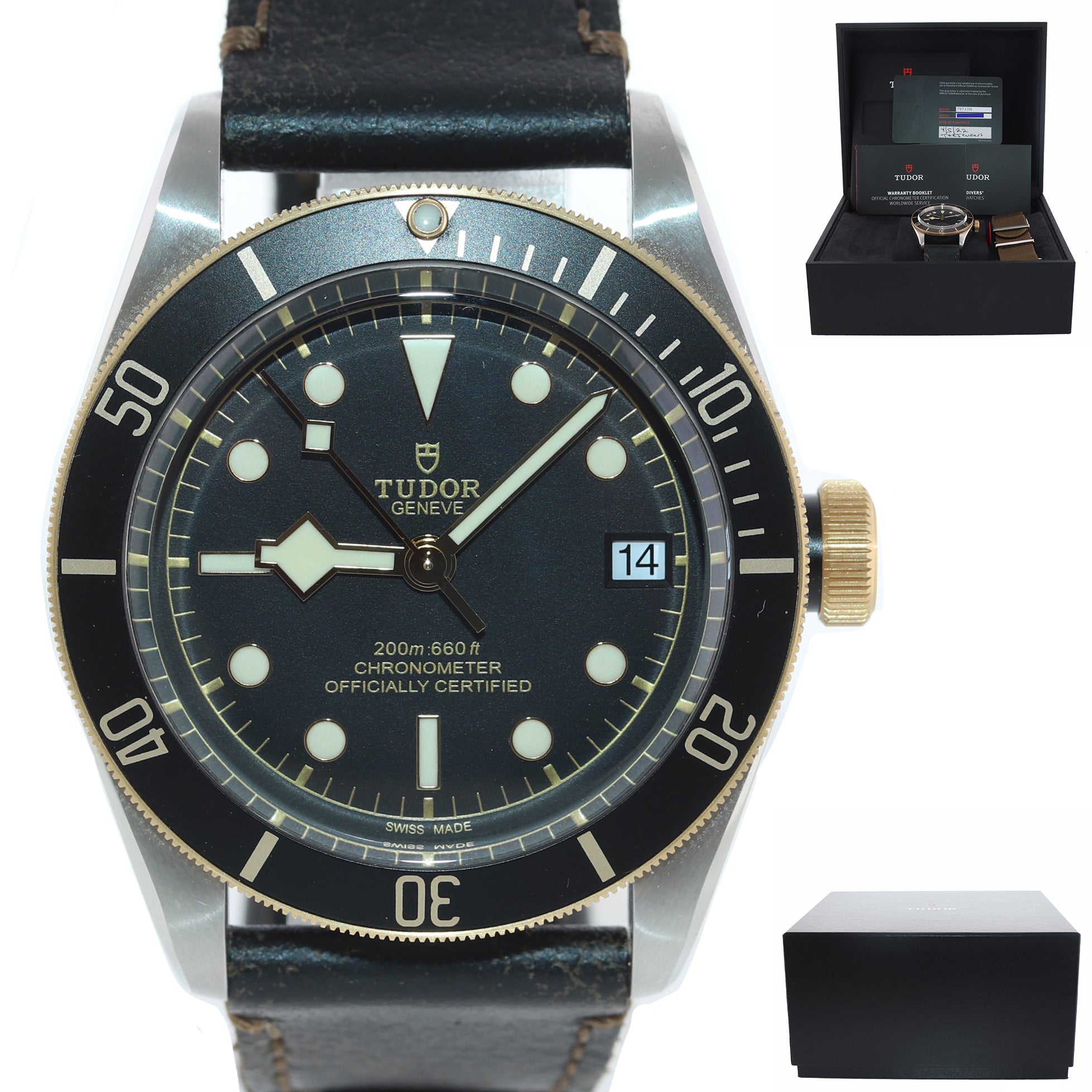 2022 PAPERS Tudor Black Bay Heritage 79733N Two Tone Black 41mm Date Dive Watch