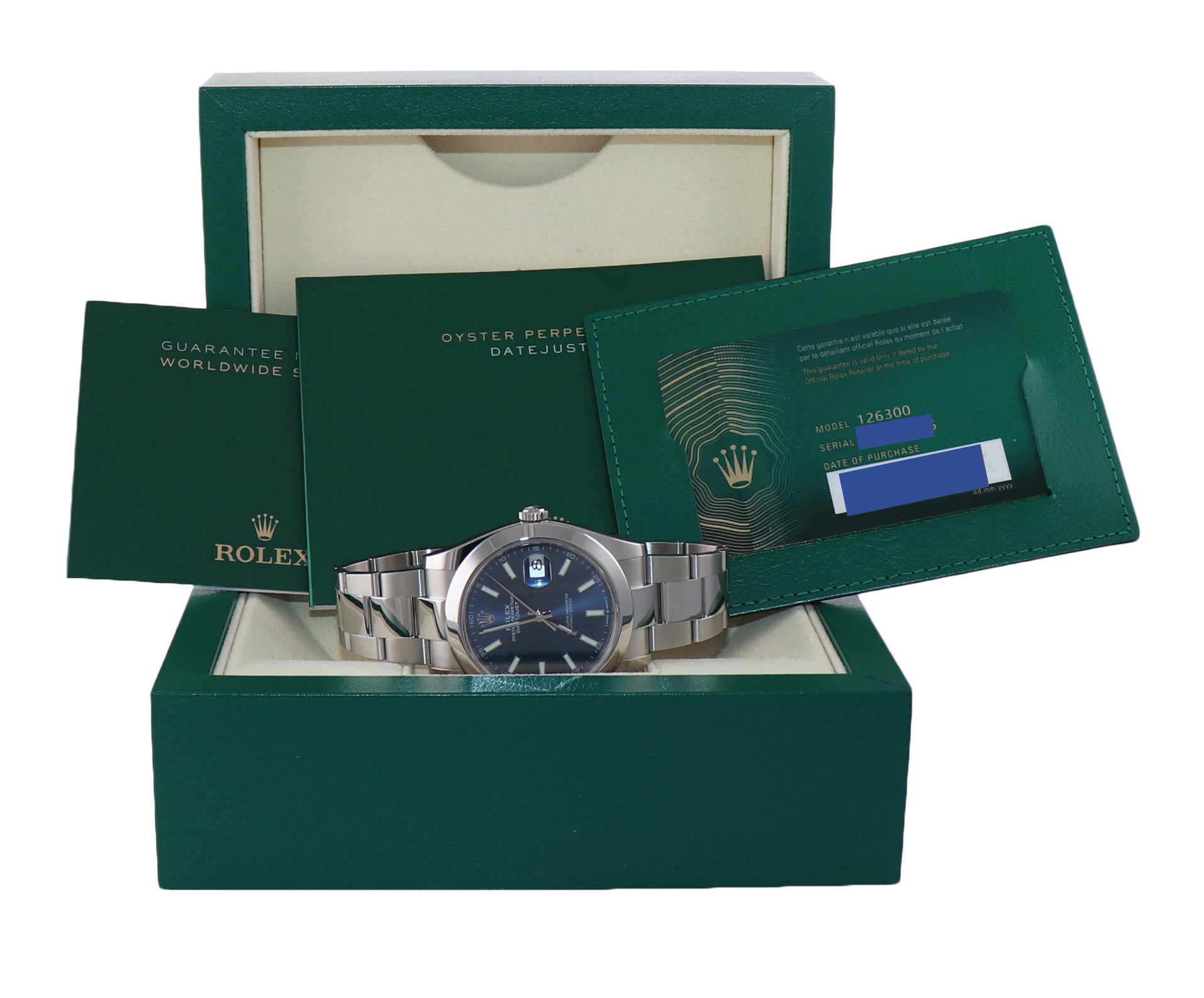 2021 NEW PAPERS Rolex DateJust 41 Steel 126300 Blue Roman Oyster Band Watch Box