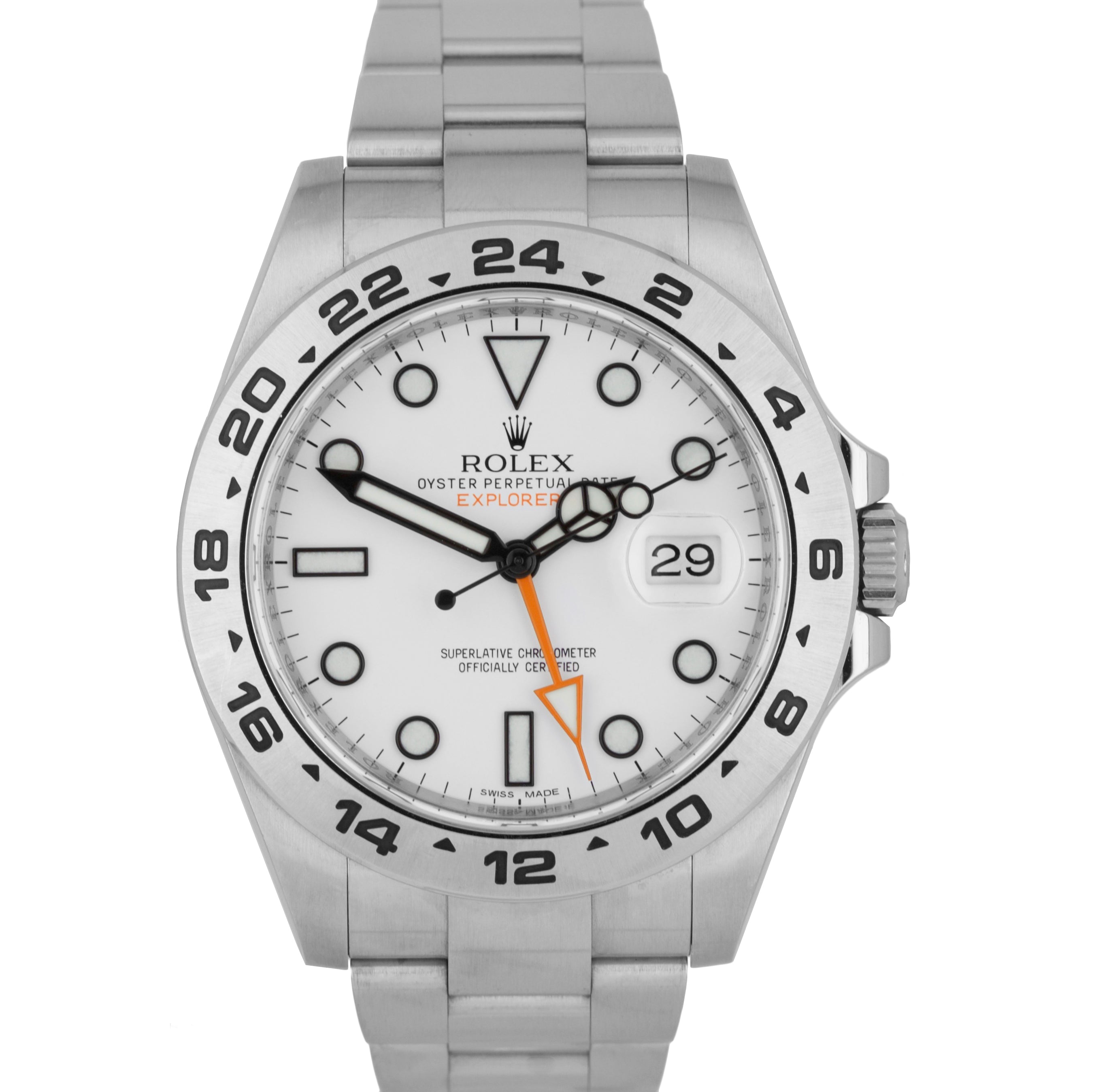 UNPOLISHED Rolex Explorer II 42mm 216570 White Orange Stainless GMT Date Watch