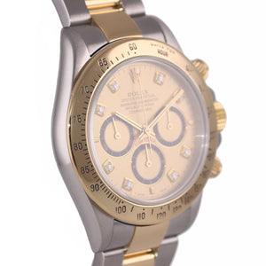 1999 Rolex Daytona Zenith Inverted Diamond Dial 16523 18k Gold Steel SEL Watch