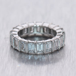 Modern Platinum Emerald Cut 4.75ctw Diamond Eternity Band Ring