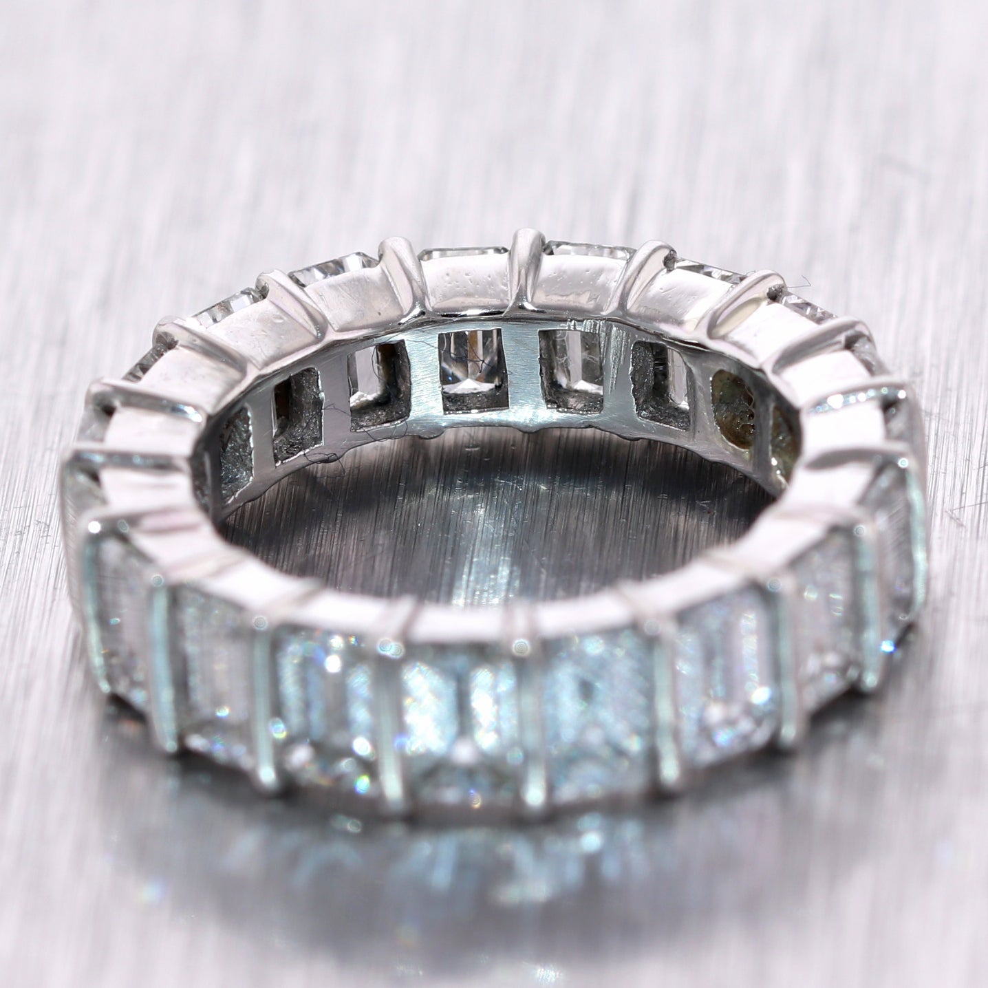 Modern Platinum Emerald Cut 4.75ctw Diamond Eternity Band Ring