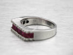 Ladies Modernist 14K White Gold 3x2mm Ruby Baguette Cut Diamond Band Ring