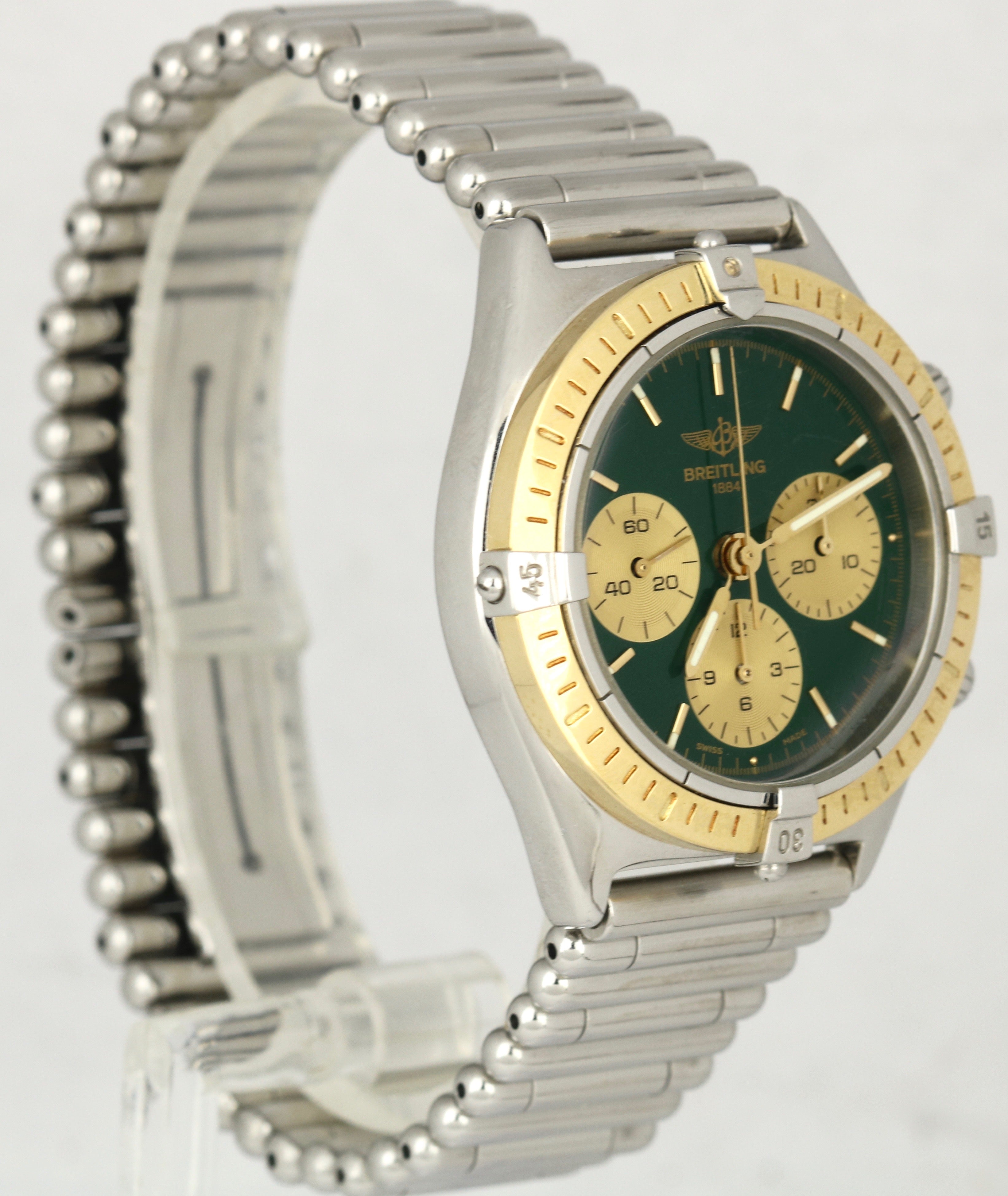 Breitling Callistino 36mm Hand Wind 18K Gold Stainless Bullet Green D11047 Watch