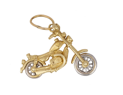 14K Two-Tone Yellow/White Gold 3D Moveable Motorcycle Bike Charm Pendant 3.7gr