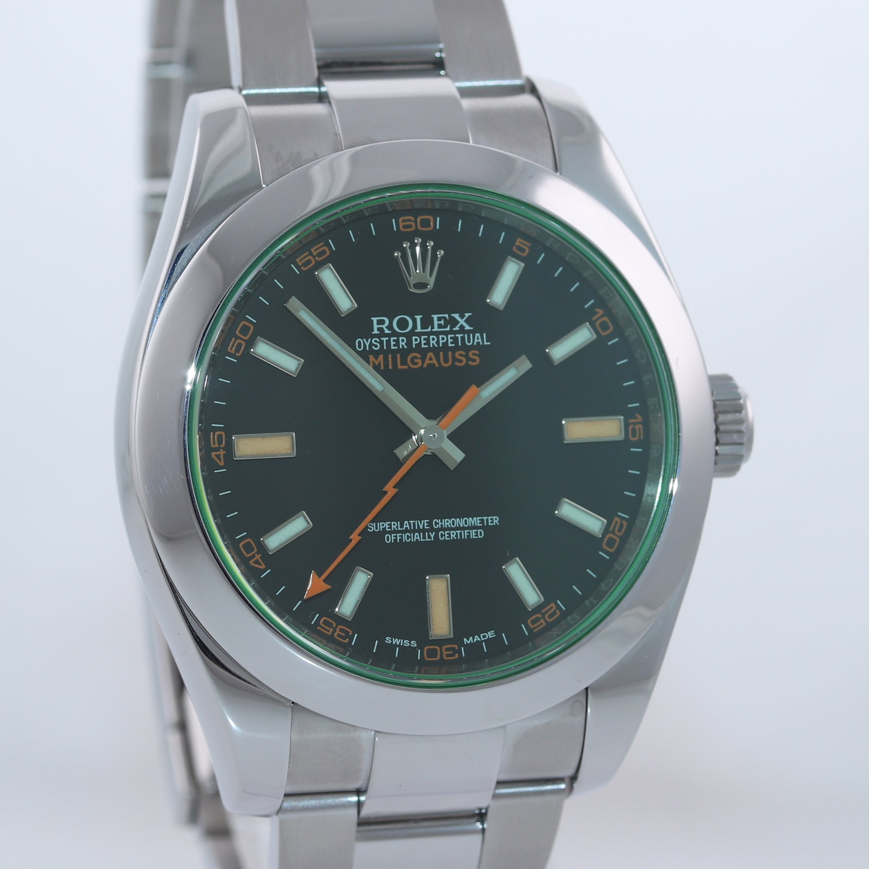 Rolex Milgauss Green Anniversary 116400 GV Steel Black Green Watch Box