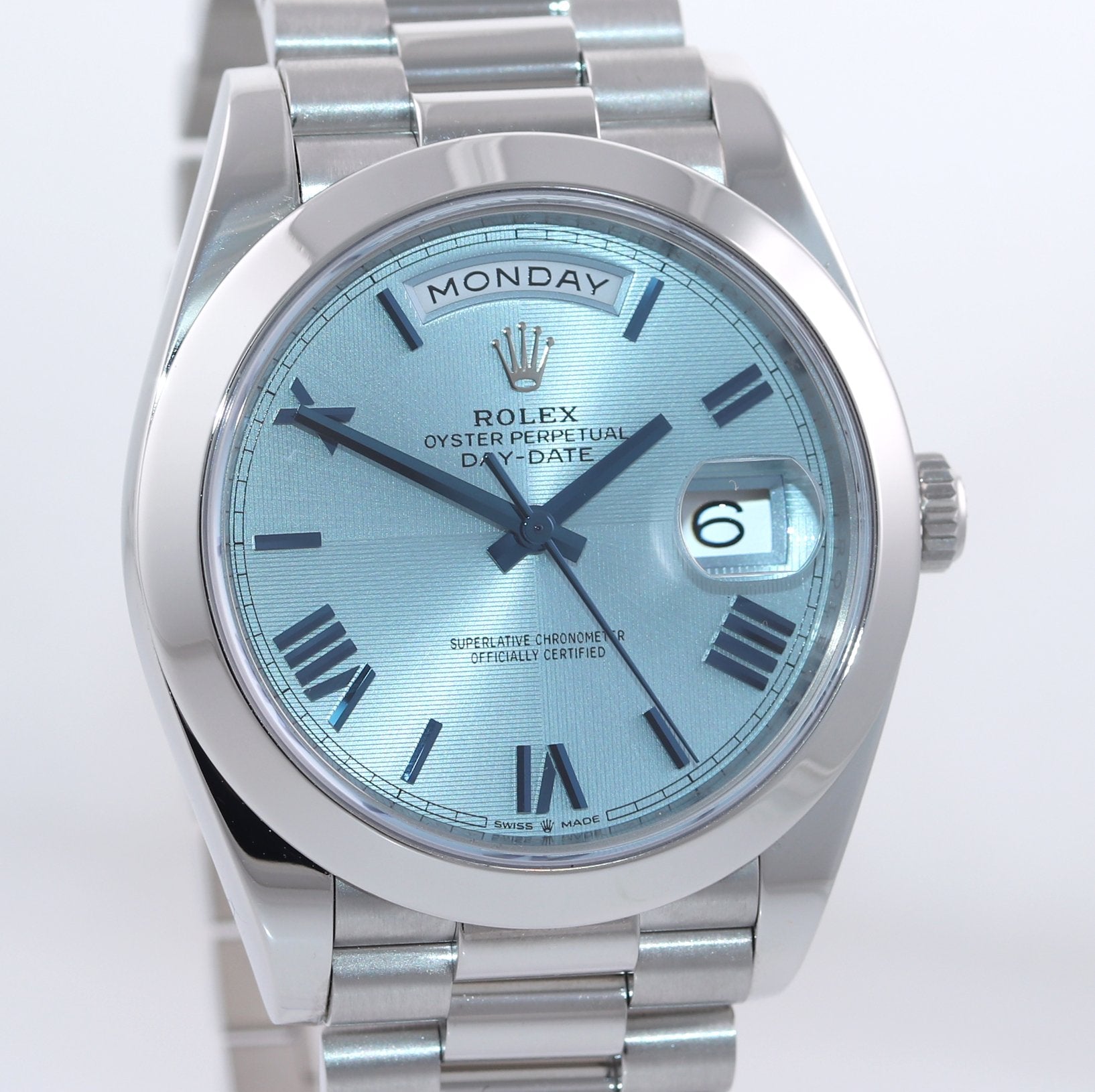 ROLEX DAY-DATE 40 ICE BLUE ROMAN DIAL PLATINUM DISCONTINUED 228206