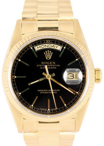MINT 1987 Rolex Day-Date President 18038 36mm Black 18K Yellow Gold Watch