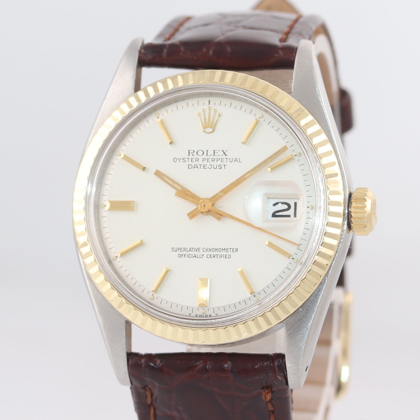 2019 SERVICE Rolex DateJust 1601 Yellow Gold Bezel Steel Pie Pan 36mm Watch