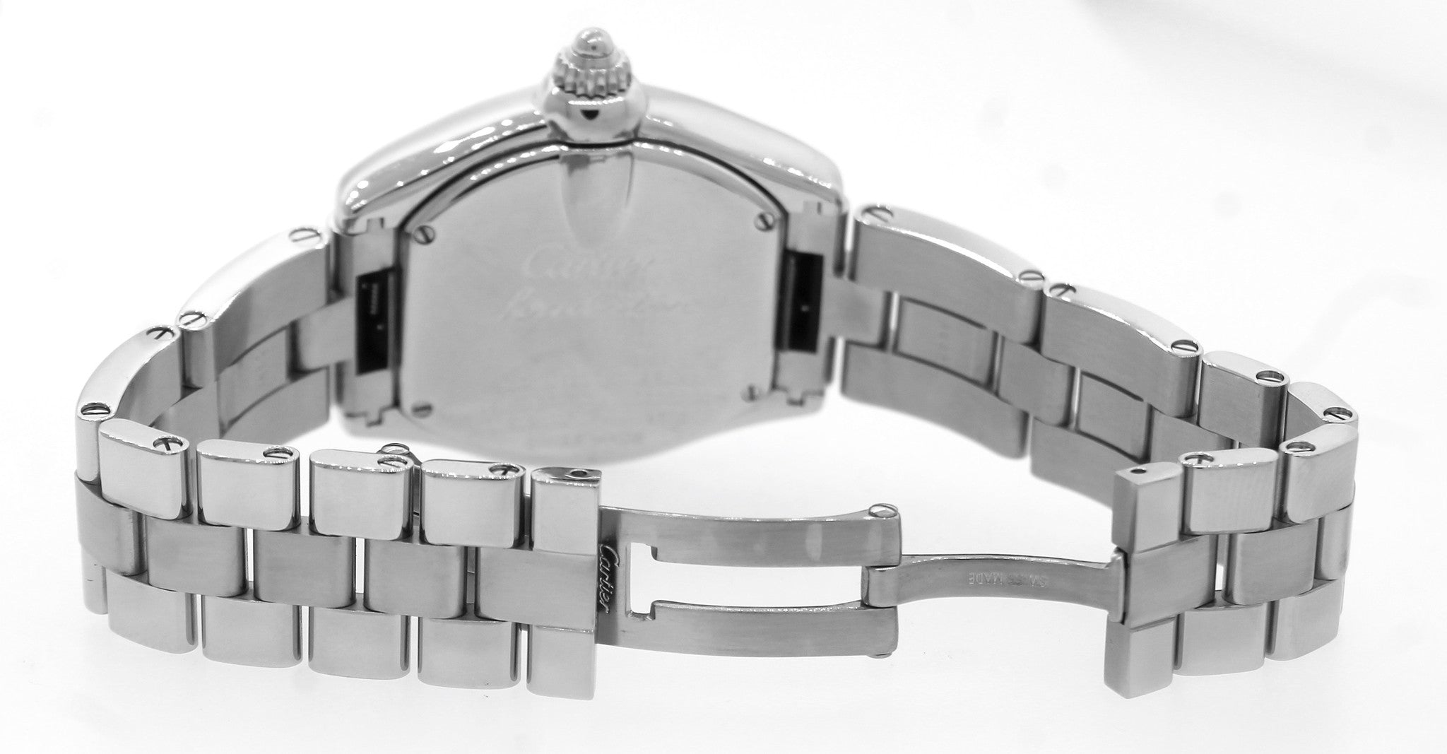 MINT Ladies Cartier Roadster Date Stainless Silver Quartz Roman Swiss Watch 2675