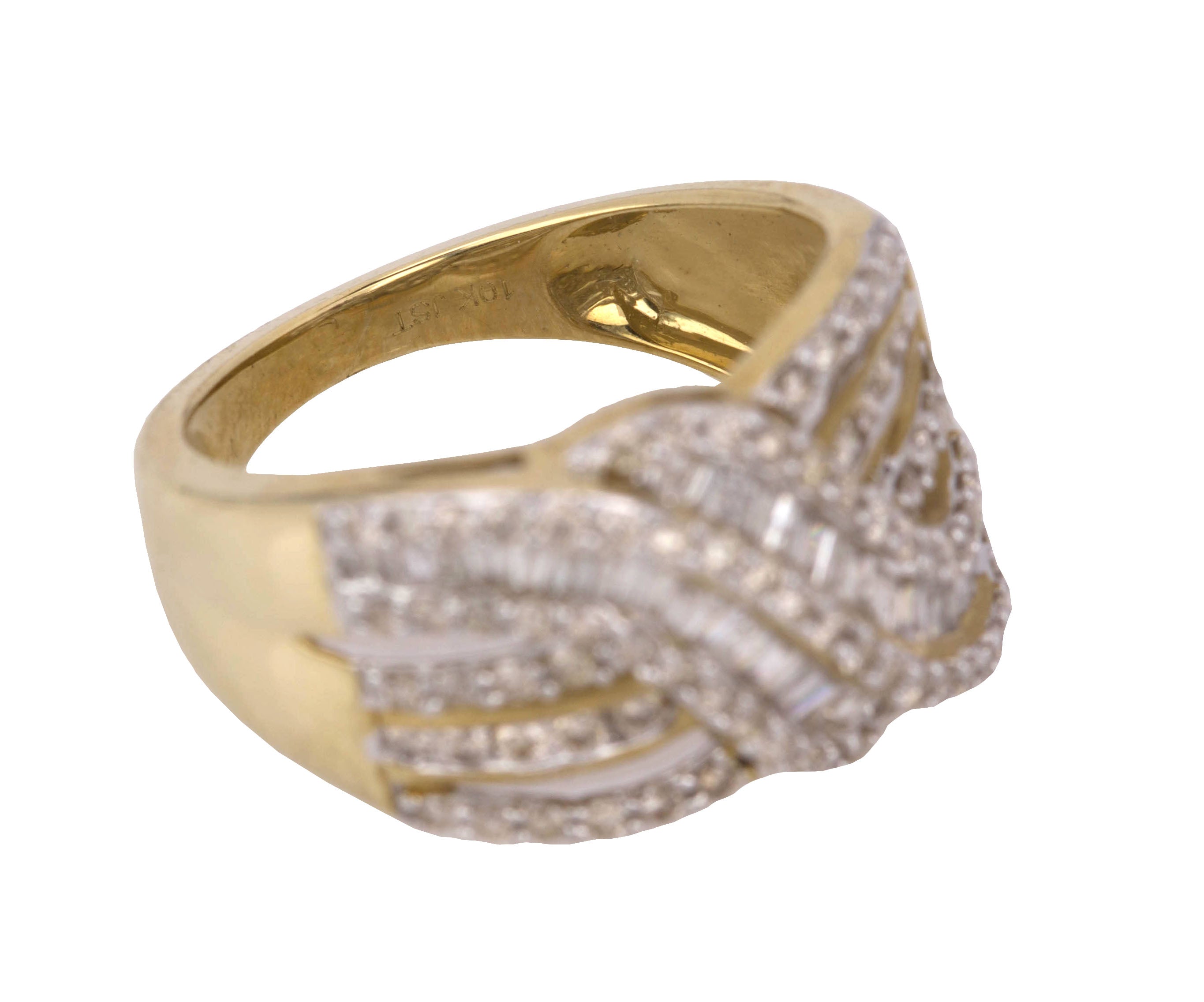 Kay Jewelers 10K Yellow Gold 1 CT Round & Baguette Diamond Crossover Ring