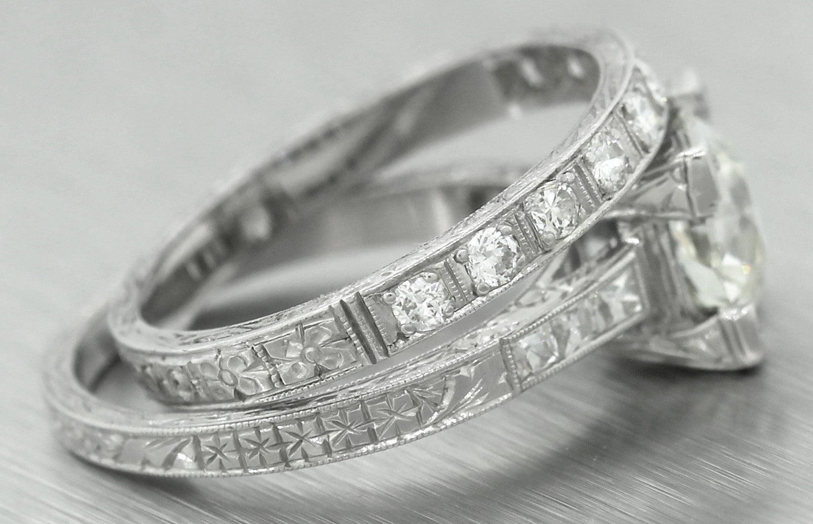 Ladies Antique Art Deco Platinum 3.00ctw Diamond Stackable Engagement Ring Set