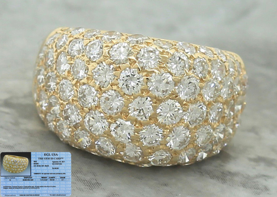$6440 Vintage Ladies 14K Yellow Gold 4.15ctw Cluster Diamond Band Dome Ring EGL