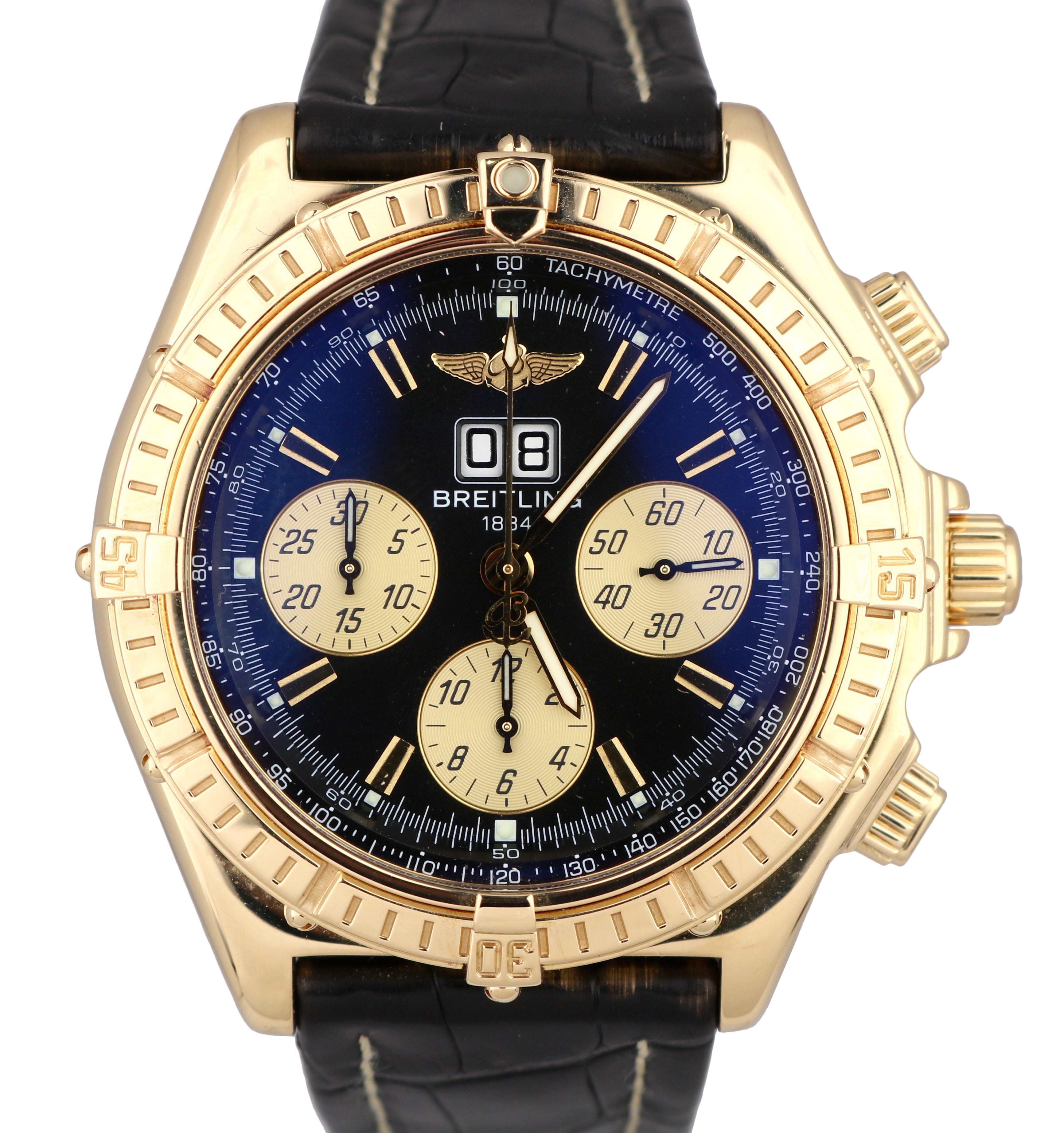 Breitling Crosswind Special Black 18K Yellow Gold 44mm K44355 Chronograph Date