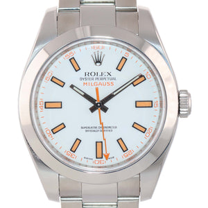 2010 PAPERS Rolex Milgauss 116400 White Orange 40mm Steel Anti-Magnetic Watch