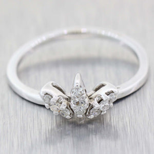 1930's Antique Art Deco 14K White Gold .20ctw Diamond Crown Tiara Band Ring C9