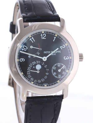 PAPERS Patek Philippe 5055g White Gold 36mm Moonphase Black Leather Watch