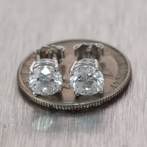 GIA 2.95ct Round Brilliant E I1 Diamond 14k White Gold Stud Earrings