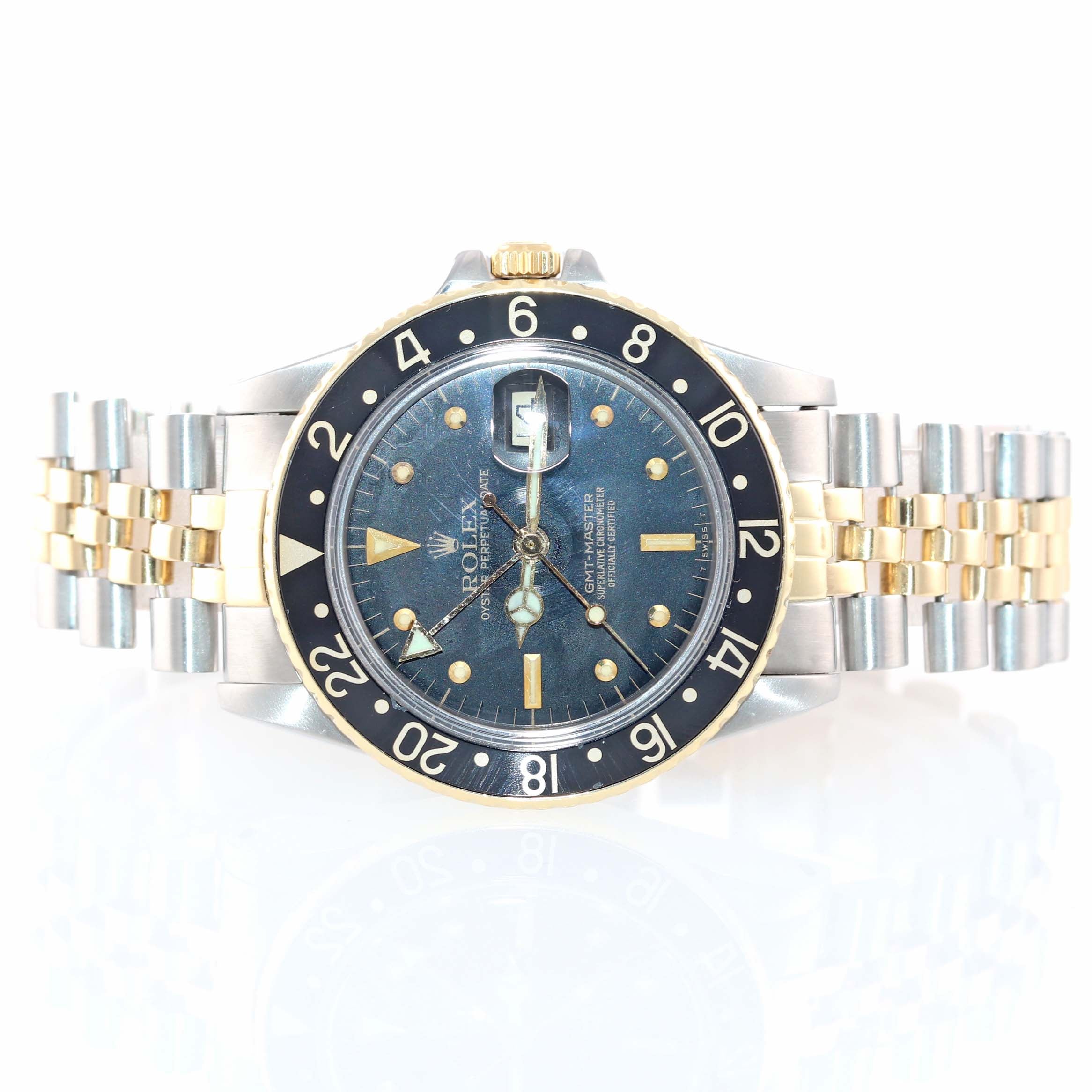 Rolex GMT-Master 16753 Jubilee Two-Tone Black Nipple Dial Gold Bezel Steel Watch