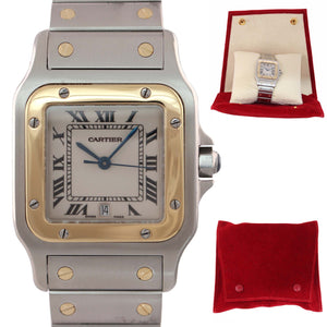 MINT Cartier Santos Galbee 1566 18k Gold Steel 29mm Roman Quartz Two Tone Watch